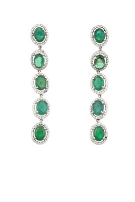 Lot 2317 - A Pair of 18 Carat White Gold Emerald and...