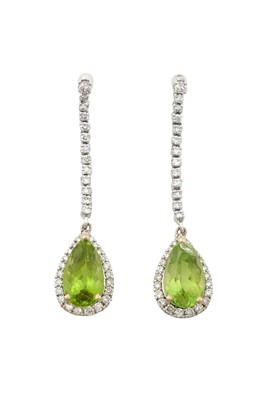 Lot 2261 - A Pair of 18 Carat White Gold Peridot and...