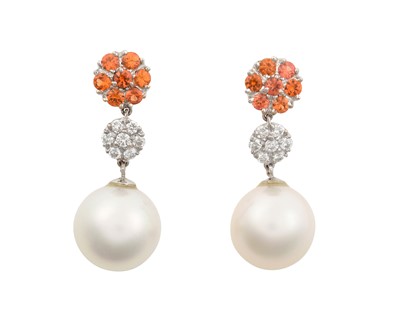 Lot 2260 - A Pair of 18 Carat White Gold Cultured Pearl,...