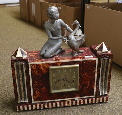 Lot 62 - An Art Deco Style Figural Mantel Clock, faux...
