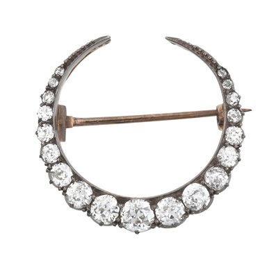 Lot 2315 - A Victorian Diamond Crescent Brooch set...