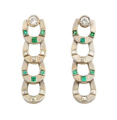 Lot 2251 - A Pair of Emerald and Diamond Drop Earrings...