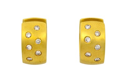 Lot 2210 - A Pair of Diamond Earrings the yellow hinged...
