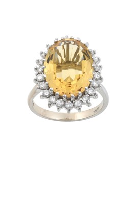 Lot 2253 - An 18 Carat White Gold Citrine and Diamond...