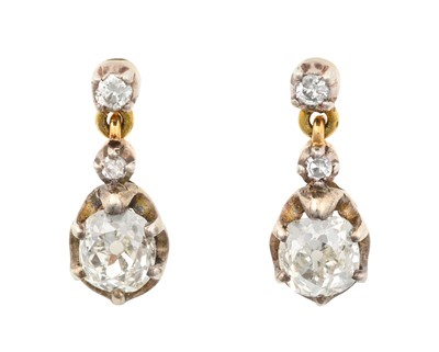 Lot 2297 - A Pair of Diamond Drop Earrings the old cut...