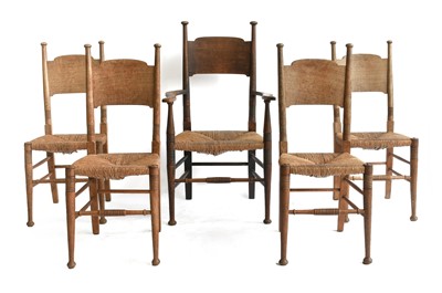 Lot 653 - A Set of Five (4+1) Arts & Crafts Oak Dining...