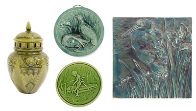 Lot 510 - A Burmantofts Faience 9" Tile, blue glaze,...