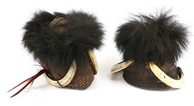 Lot 185 - Two Abor Basket Weave Helmets, Naga, Assam,...