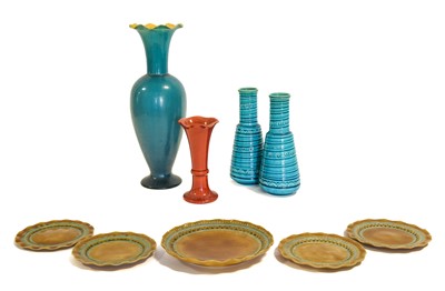 Lot 544 - A Pair of Burmantofts Faience Vases, ribbed...