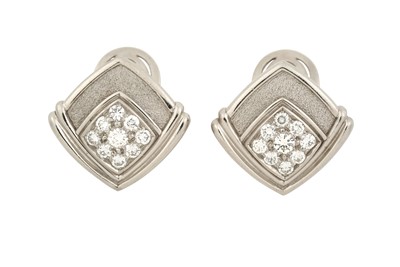 Lot 2274 - A Pair of Platinum Diamond Earrings, by Leo de...