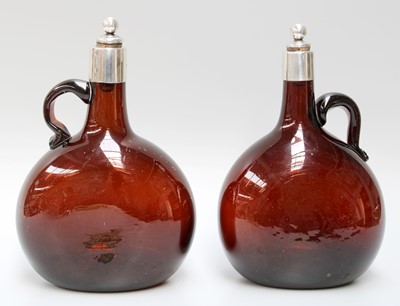 Lot 1016 - Two Edward VII Silver-Mounted Amber Glass...
