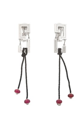 Lot 2278 - A Pair of Baiser Du Dragon Drop Earrings, by...