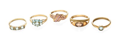 Lot 259 - Five 9 Carat Gold Dress Rings, including a...