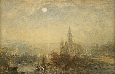 Lot 1029 - George Weatherill (1810-1890) Nocturne river...