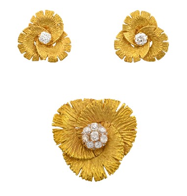 Lot 2259 - A Diamond Brooch and Earrings the central...