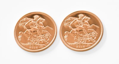 Lot 304 - 2x Elizabeth II, Sovereigns 2016; both...