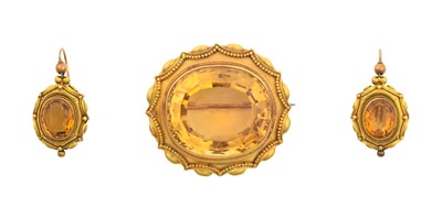 Lot 2286 - A Victorian Citrine Brooch and Matching Drop...