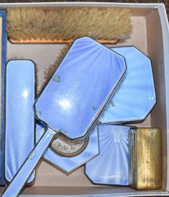 Lot 60 - A Silver and Blue Enamel Dressing Table Set,...