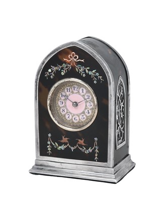Lot 2101 - An Edward VII or George V Silver-Mounted and Mother-of-Pearl Inlaid Tortoiseshell Timepiece