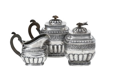 Lot 2038 - An Associated Three-Piece Russian Silver Tea-Service