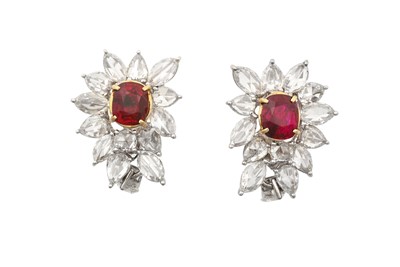 Lot 2327 - A Pair of Ruby and Diamond Spray Earrings the...