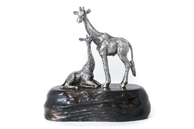 Lot 2142 - A Pair of Zimbabwean Silver Models of Giraffe