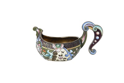 Lot 2037 - A Russian Silver-Gilt and Enamel Kovsh