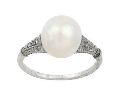 Lot 2263 - A Pearl and Diamond Ring the pearl sat...