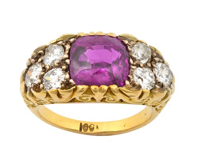 Lot 2300 - A Pinkish-Purple Sapphire and Diamond Ring the...
