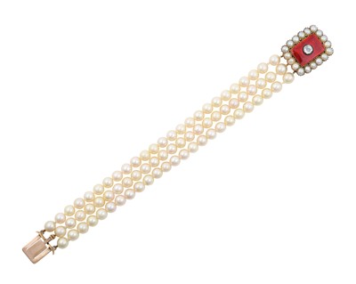 Lot 2332 - A Triple Row Cultured Pearl Bracelet, with An...