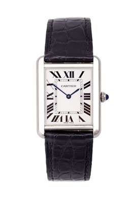 Lot 2154 - Cartier: A Stainless Steel Rectangular...