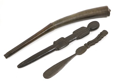 Lot 196 - Two Massim Lime Spatulas, each of ebony with...
