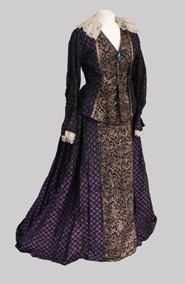 Lot 2104 - 19th Century Purple and Black Silk Brocade Two...