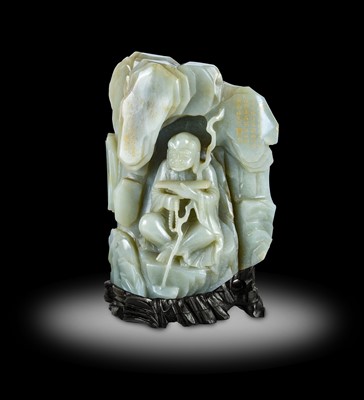 Lot 5 - ~ A Chinese Celadon Jade Inscribed “Luohan”...