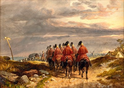 Lot 1077 - Richard Beavis (1824–1896) Horseback riders in...