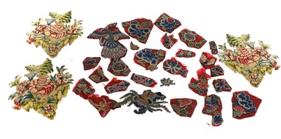 Lot 2066 - Three Silk Woven Floral Appliqués with gilt...