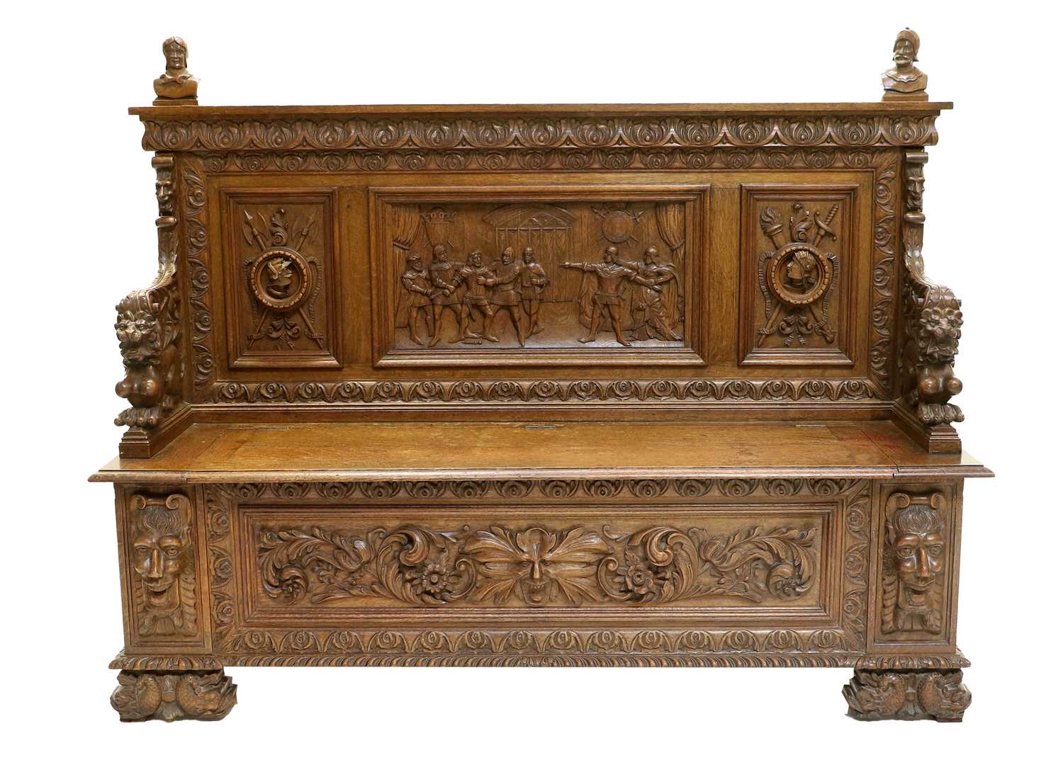 Lot 1160 - A Victorian Carved-Oak Hall Bench, late