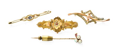 Lot 8 - A Sapphire and Split Pearl Bar Brooch, stamped...