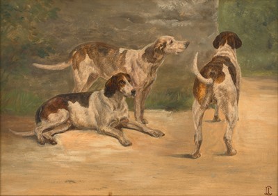 Lot 1084 - Circle of Charles Jones (1836-1892) Hounds in...