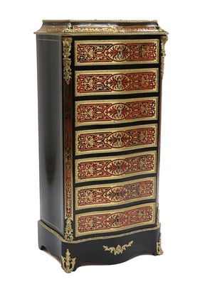 Lot 334 - A French Ebonised, Red Tortoiseshell and Brass-...