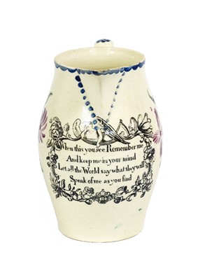Lot 43 - A Creamware Barrell Shaped Jug, circa 1790,...