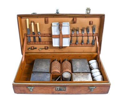 Lot 2002 - Early 20th Century Leather Cased Picnic Set,...