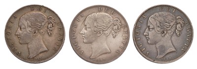Lot 59 - 3x Victoria Crowns, comprising; 1844, star...