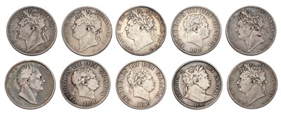 Lot 54 - 10x Regency Period Halfcrowns, comprising;...