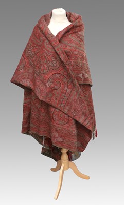 Lot 2038 - Large 19th Century Woven Red Ground Paisley...