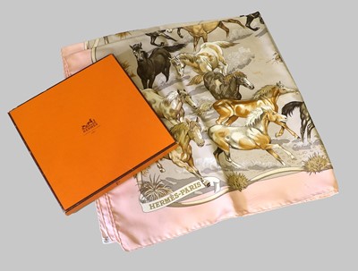 Lot 2184 - Hermes Silk Scarf Les Mustangs Designed by...