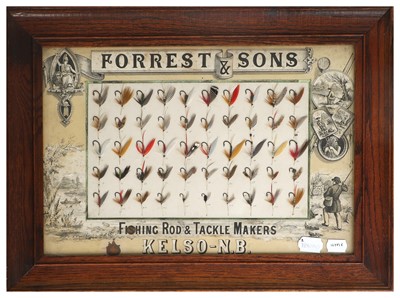 Lot 3152 - An Oak Framed Display of 50  Vintage Sea Trout / Lake / Loch  Flies