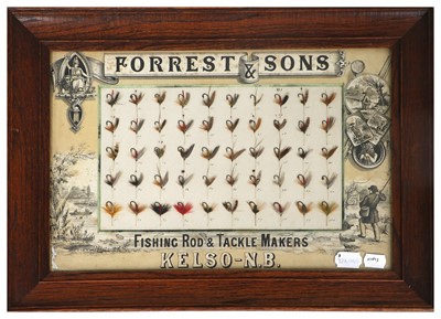 Lot 3153 - An Oak Framed Display of 50  Vintage Sea Trout / Lake / Loch  Flies