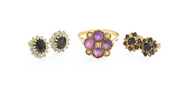 Lot 57 - A Pair of 9 Carat Gold Sapphire and Diamond...