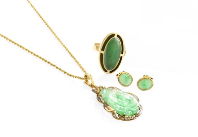 Lot 25 - A Jade and Diamond Pendant on Chain, the...